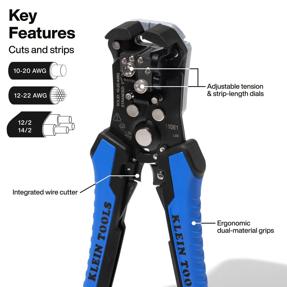 KLEIN TOOLS 11061 саморегулирующийся стриппер с кусачками