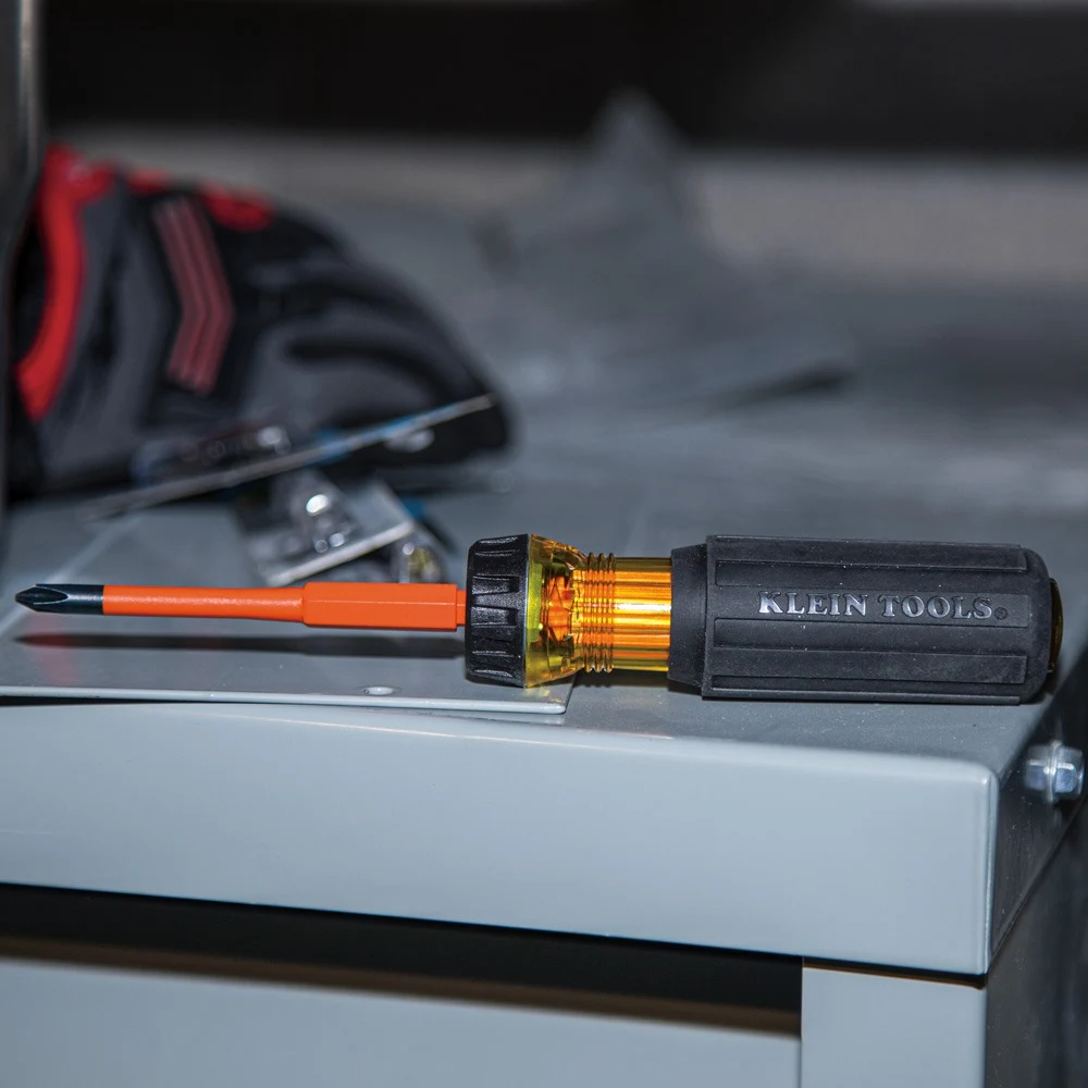 KLEIN TOOLS 32293 изолированная отвертка 2-в-1 со сменным двусторонним стержнем, PH2 / SL 1/4