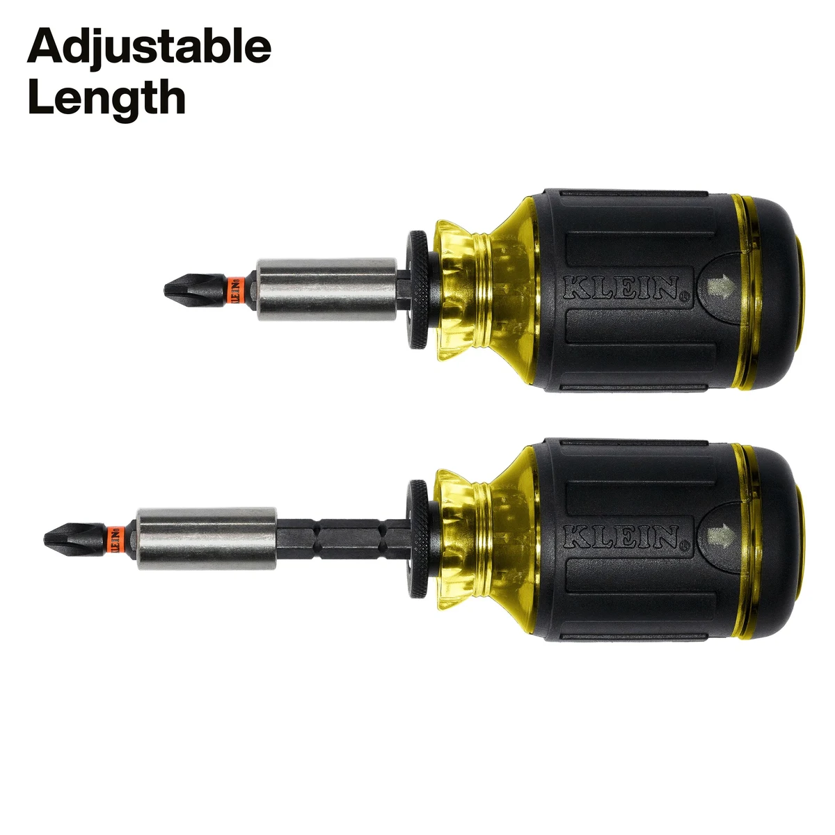 KLEIN TOOLS 32308 короткая отвертка 8-в-1 с регулируемой длиной и съемным ударным держателем