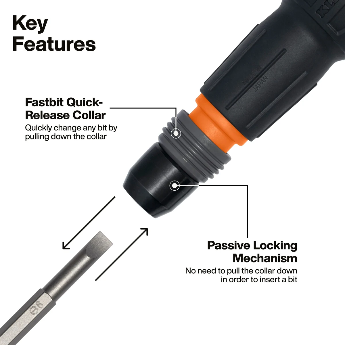 KLEIN TOOLS 32960A отвертка Fastbit Tru-Grip со сменным стержнем PH2 / SL 6 мм