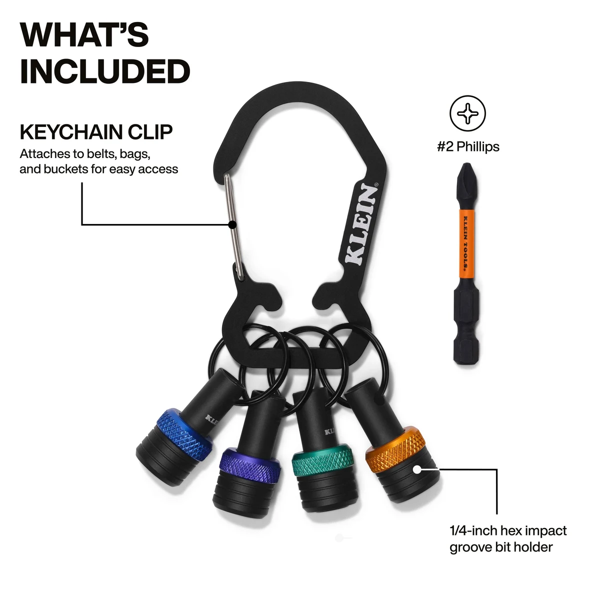 KLEIN TOOLS 33850 набор держателей для бит с карабином, 5 предметов