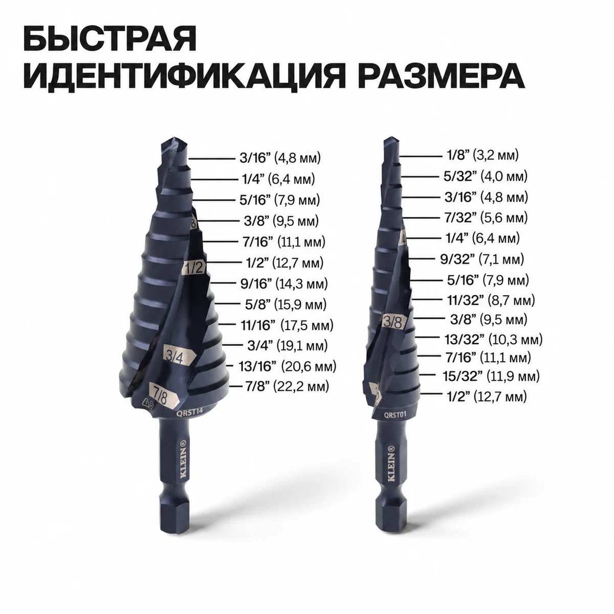 KLEIN TOOLS QRST2S Набор ступенчатых свёрл по металлу, 3 шт