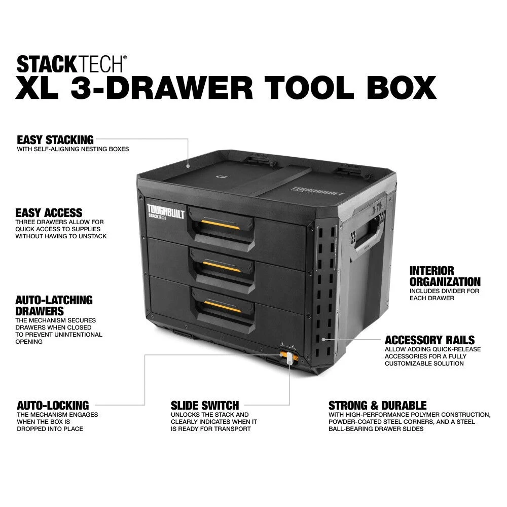 TOUGHBUILT TB-B1-D-70-3 Ящик для инструмента с 3 выдвижными ящиками STACKTECH XL