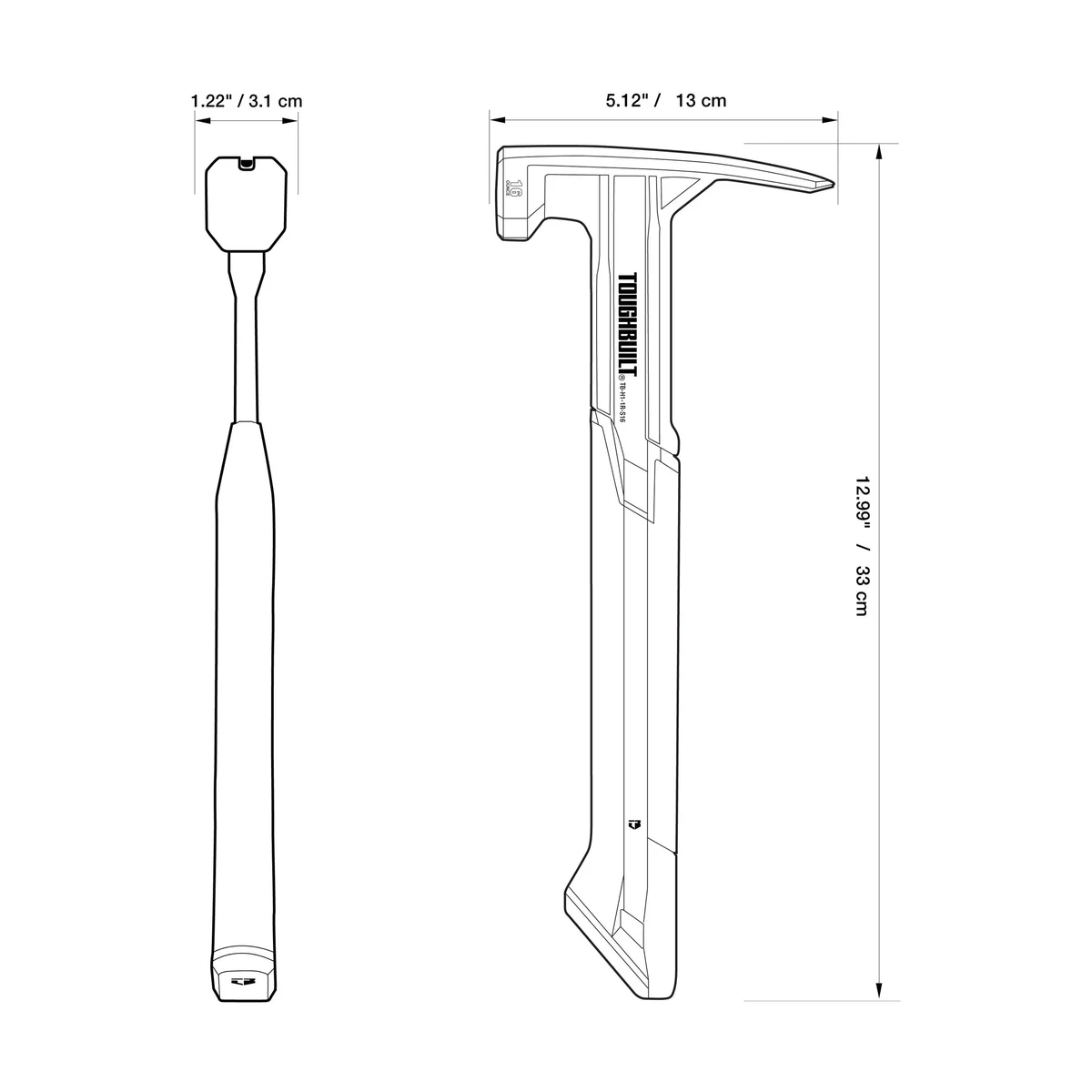 Toughbuilt TB-H1-1R-S16 Молоток цельнометаллический с гвоздодером (16oz)